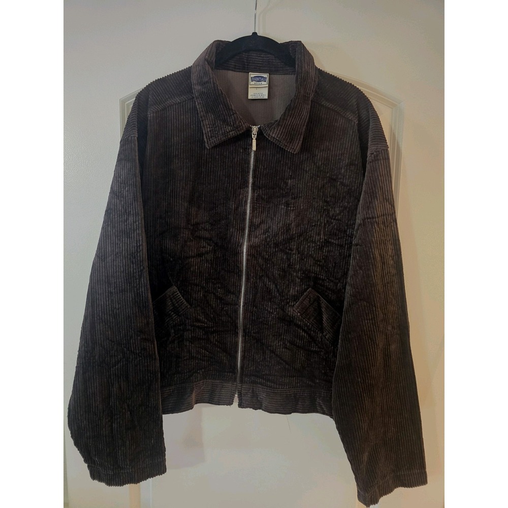 Essentials Style Brown Women's Full Zip Jacket w/ Pockets Buckle Cotton Short L